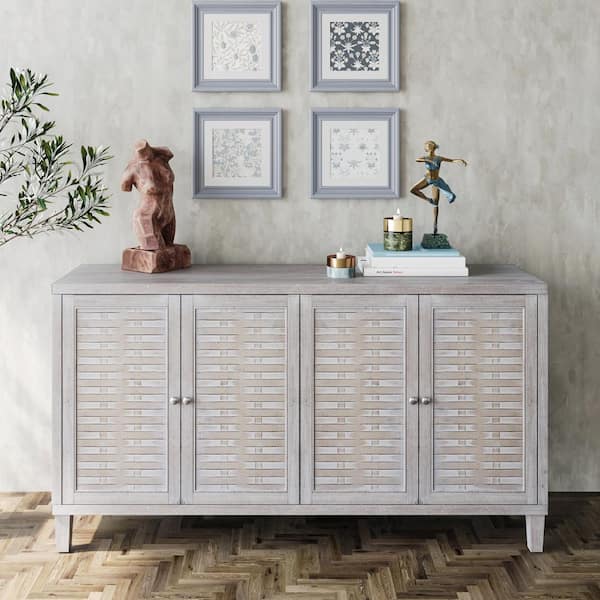 FUNKOL 59.84 in. x 15.75 in. x 31.5 in. MDF Freestanding Ready to Assemble Base Storage Cabinet in Natural Wood with 4Doors