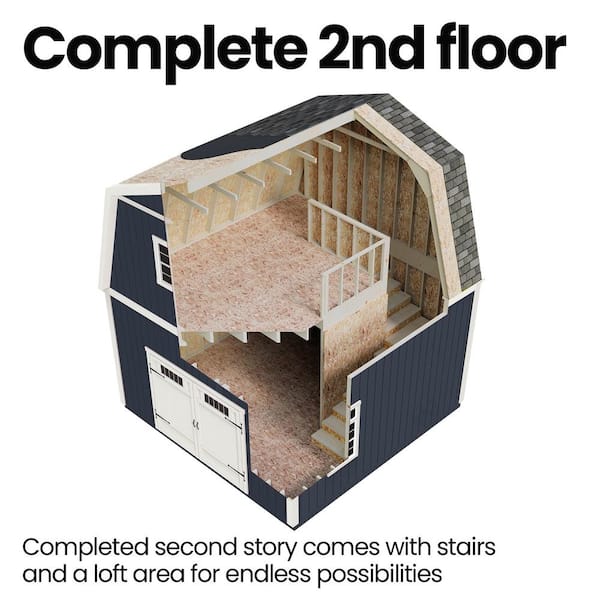 Professionally Assembled Ashland 16 ft. W x 16 ft. D 2-Story Wood Storage Shed with Black Shingles (256 sq. ft.)