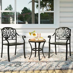 20 in. Black Round Metal Outdoor Patio Bistro Side Tables, Small Iron End Table for Garden Porch Lawn Backyard Yard