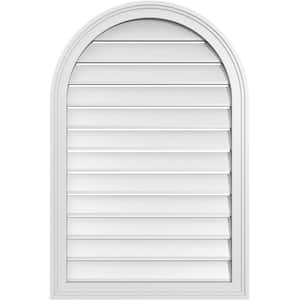 24 in. x 36 in. Round Top Surface Mount PVC Gable Vent: Functional with Brickmould Frame