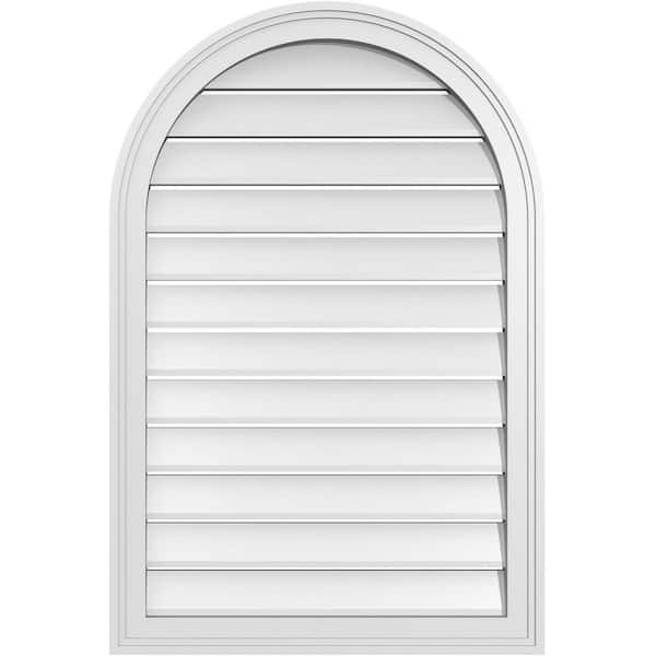 Ekena Millwork 24 in. x 36 in. Round Top Surface Mount PVC Gable Vent: Functional with Brickmould Frame