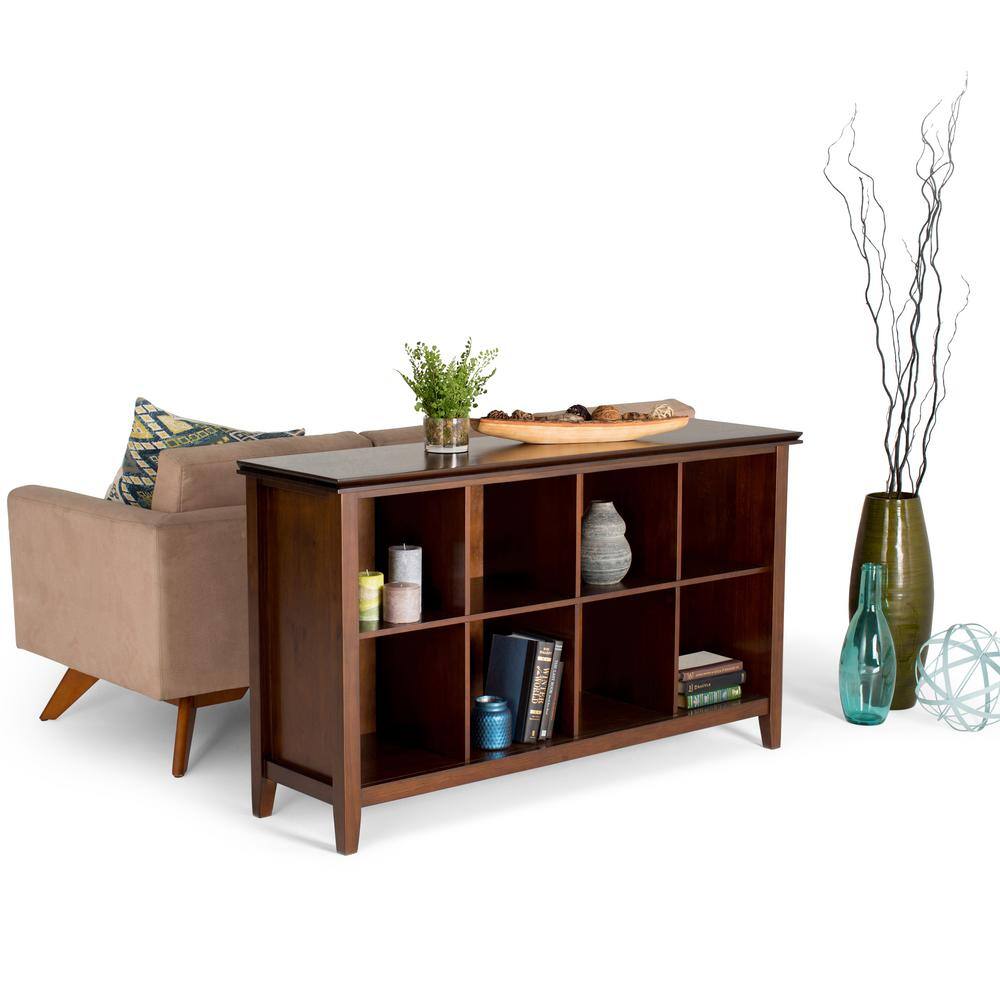 Artisan Solid Wood 57 in. Wide Transitional 8 Cube Storage Sofa Table in Russet Brown