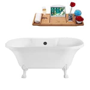 60 in. Acrylic Clawfoot Non-Whirlpool Bathtub in Glossy White with Matte Black Drain and Glossy White Clawfeet
