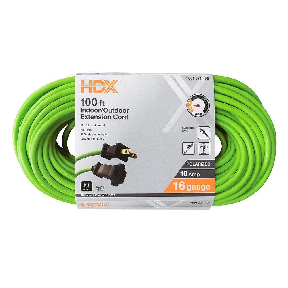 HDX 100 ft. 16/2 Light Duty Indoor/Outdoor Extension Cord, Green  HW162100HLG - The Home Depot