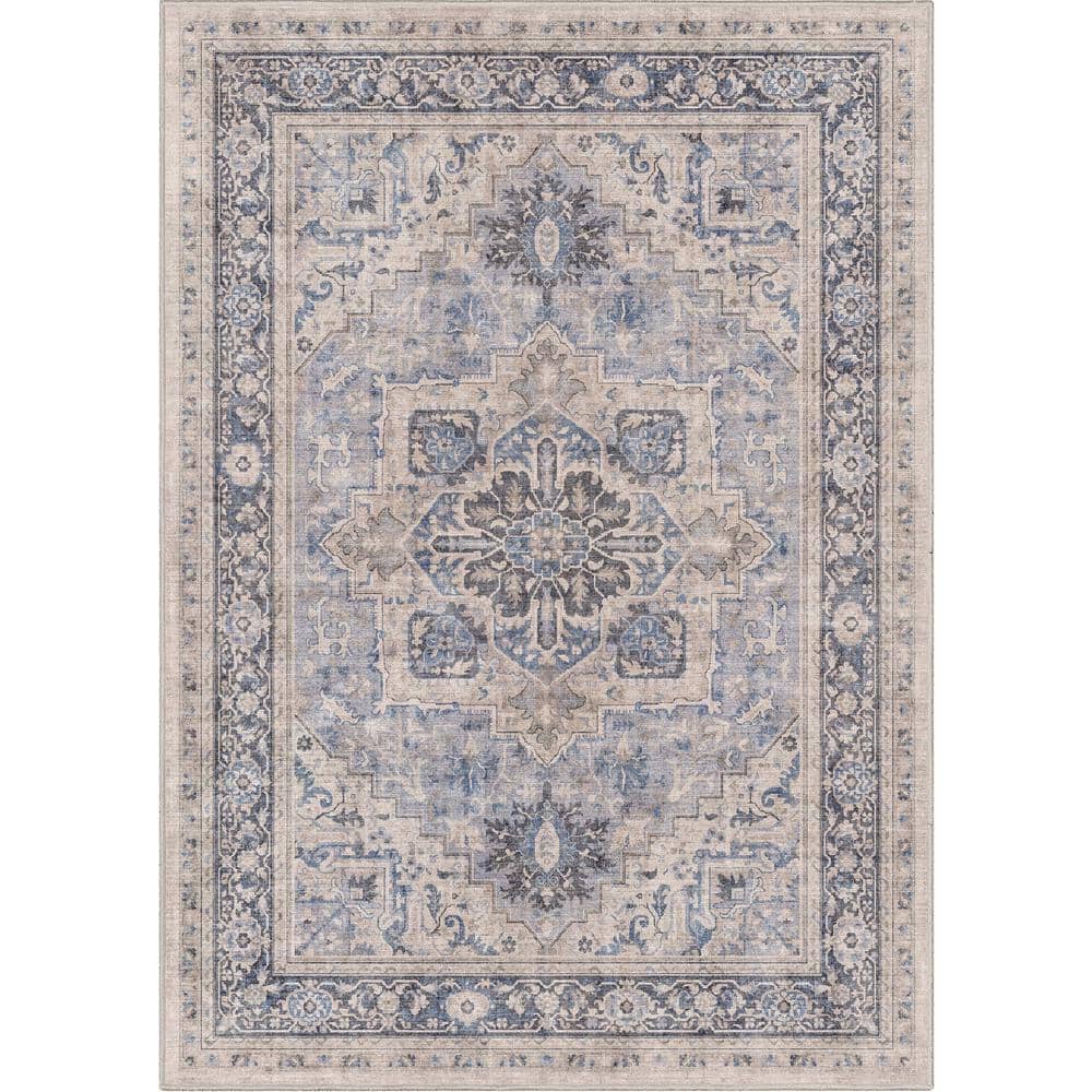 Well Woven Blue 5 ft. 3 in. x 7 ft. 3 in. Apollo Tirana Vintage Medallion  Oriental Area Rug W-AP-28B-5 - The Home Depot