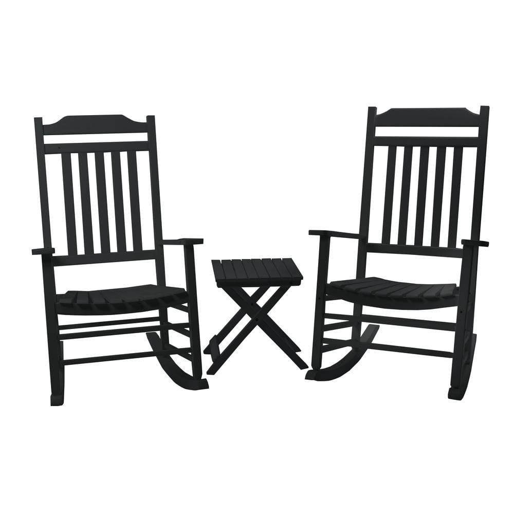 KOZYARD Porch Rocker Solid Black Wood Outdoor Rocking Chair (Set of 2 ...