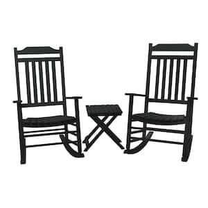 Porch Rocker Solid Black Wood Outdoor Rocking Chair (Set of 2) for Front Porch Furniture Black
