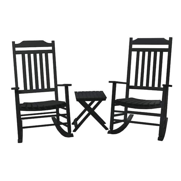 KOZYARD Porch Rocker Solid Black Wood Outdoor Rocking Chair (Set of 2) for Front Porch Furniture Black