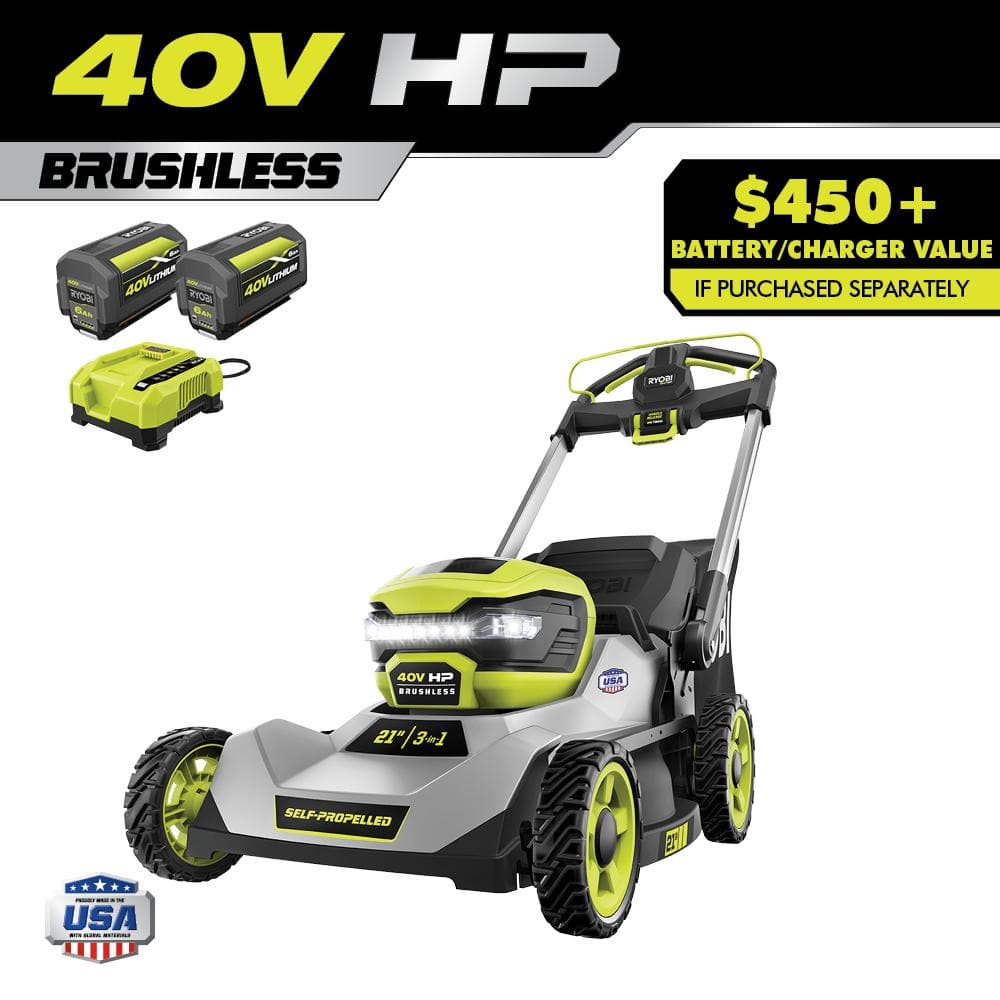 RYOBI 40V HP Brushless 21 in. Cordless Battery Walk Behind Self Propelled Lawn Mower with 2 6.0 Ah Batteries and Charger RY401140 The Home Depot