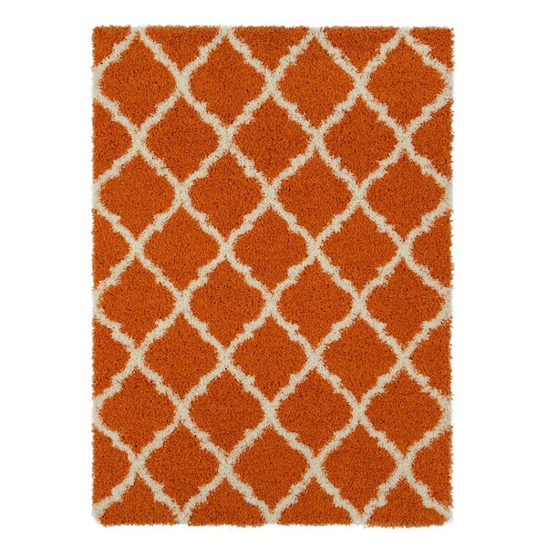 Ottomanson Shag Collection Ultimate Contemporary Moroccan Trellis Design Orange 5 ft. x 7 ft. Area Rug