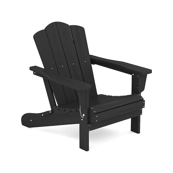 ITOPFOX Black Folding Composite Adirondack Chairs Without Cushion Set of 1