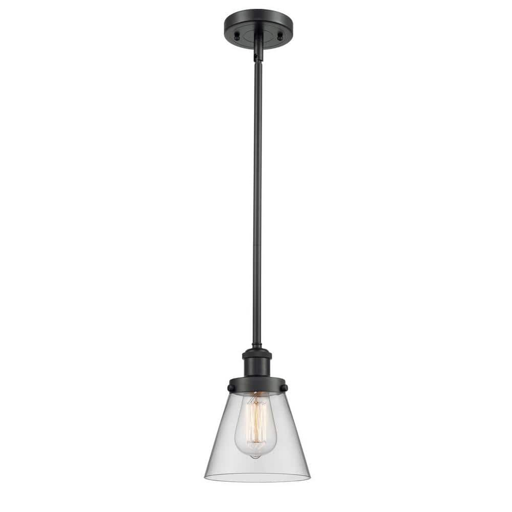 Innovations Cone 1 Light Matte Black Shaded Pendant Light with Clear ...