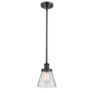 Cone 1 Light Matte Black Shaded Pendant Light with Clear Glass Shade