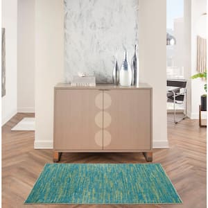 Essentials 3 ft. x 5 ft. Blue Green Solid Contemporary Indoor/Outdoor Patio Kitchen Area Rug