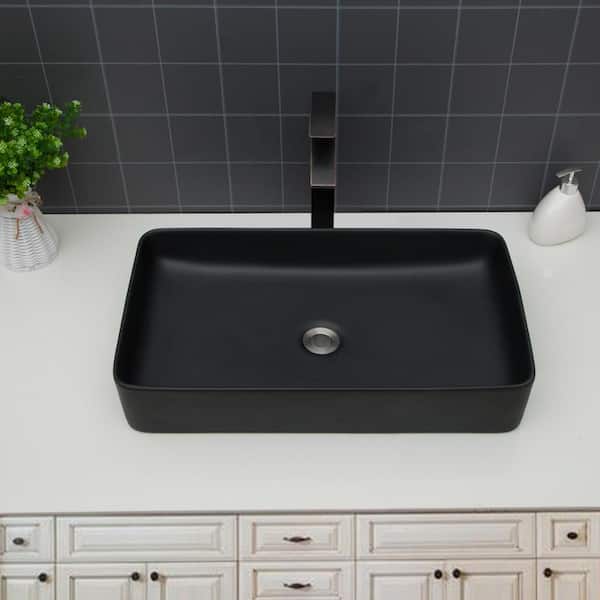 24x13.5 in. Modern Black Ceramic Rectangular Bathroom Vessel Sink with European Design