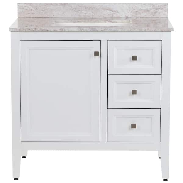 MOEN Darcy 37 in. Single Sink White Bath Vanity with Winter Mist Cultured Marble Top (Assembled)