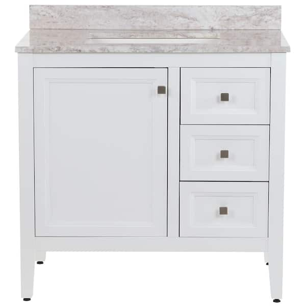 MOEN Darcy 37 in. W x 22 in. D x 39 in. H Single Sink Freestanding Bath Vanity in White with Winter Mist Cultured Marble Top