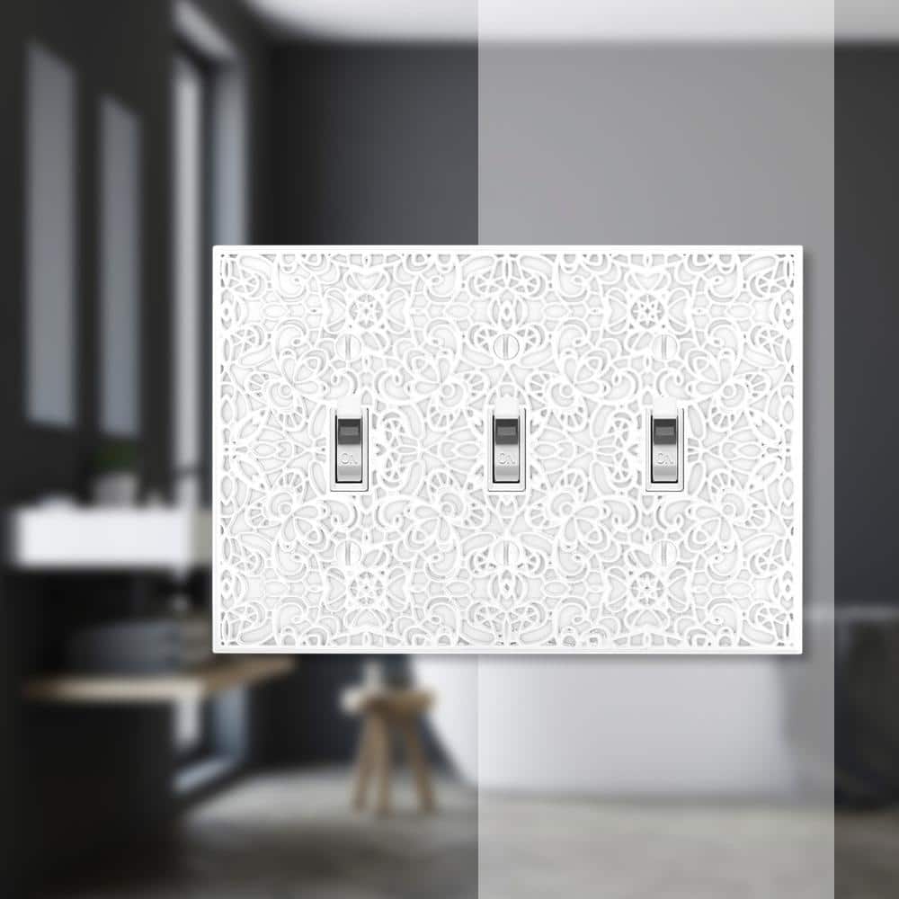 White Cast Metal Triple Toggle Decorative Wall Plate