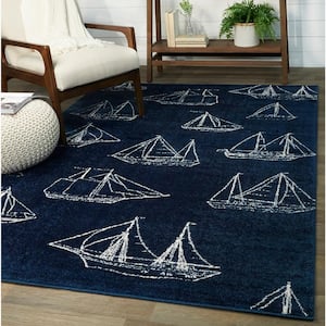 Marino Nautical Ship Blue 5 ft. x 7 ft. Area Rug