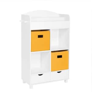 Kids White Cubby Storage Cabinet with Bookrack with 2-Piece Golden Yellow Bins