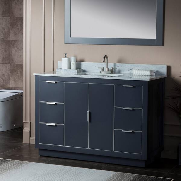 Venice 49 in.W x 22 in.D x 38 in.H Bath Vanity in Gray with Marble Vanity Top in White with White Sink