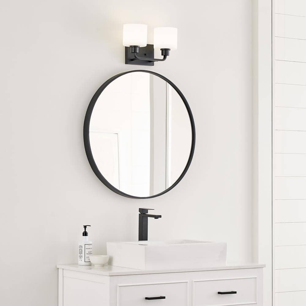 Midnight Black 2-Light Vanity Fixture with Etched Glass Shades