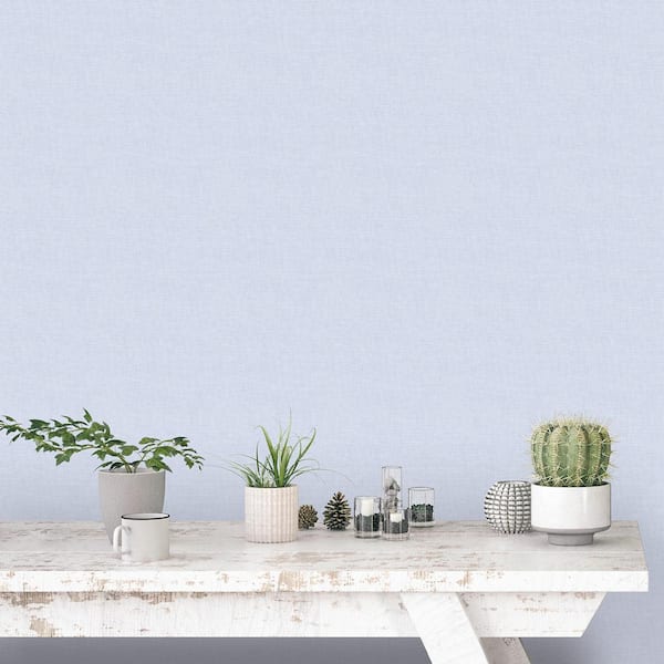 Miniatures 2 Blue Plain Linen Design Matte Finish Non-Pasted Vinyl on Non-Woven Wallpaper Sample