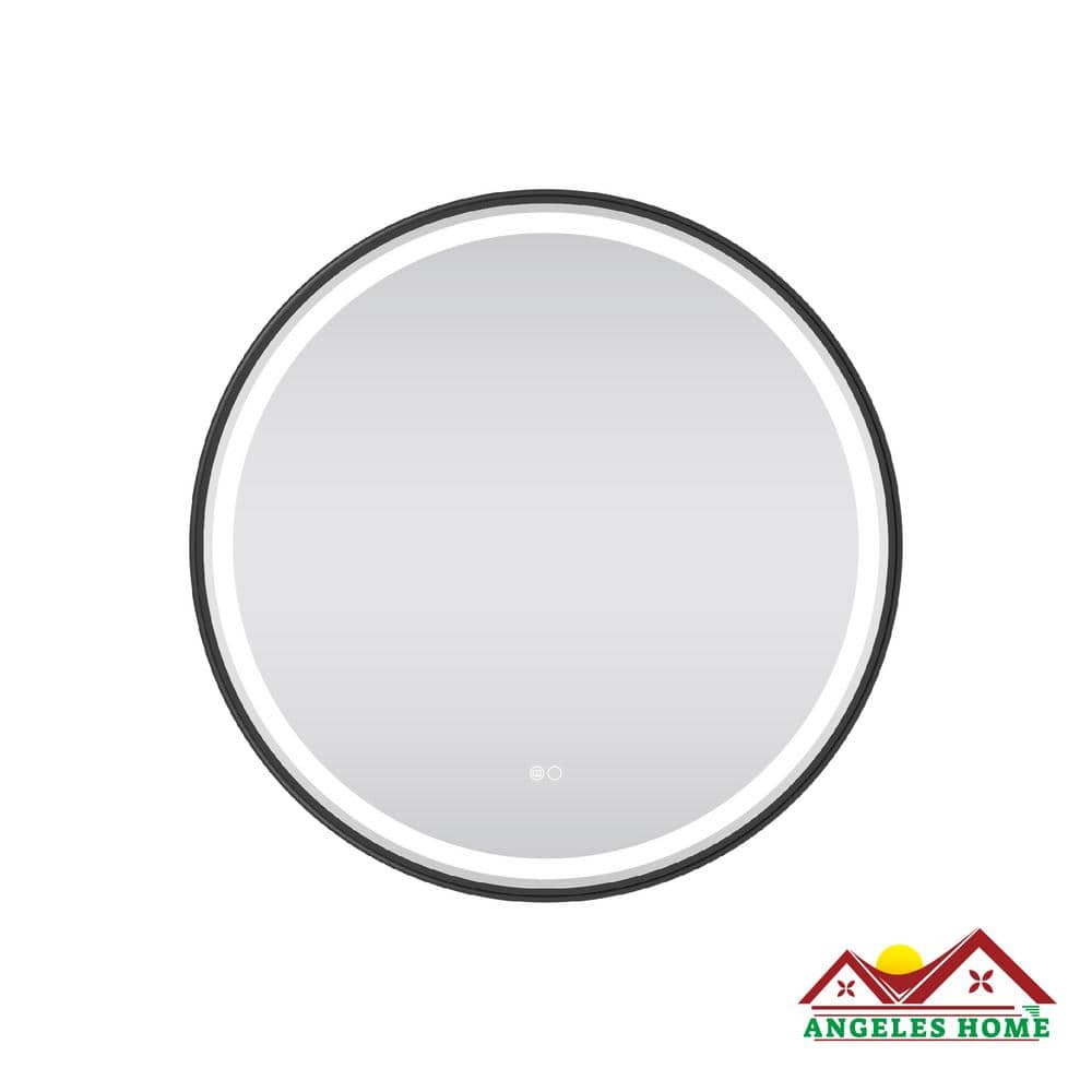 32 in. W x 32 in. H Round Framed Wall Anti-Fog Bathroom Mirror with Lights 