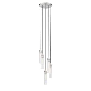 Beau 5-Light Brushed Nickel Shaded Round Chandelier with Clear Glass Shade with No Bulbs Included