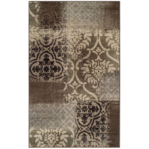 HomeRoots Ivory Light Blue 8 ft. Round Abstract Stain Resistant Area Rug