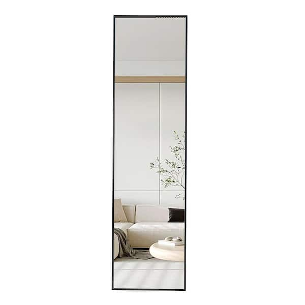 Polibi 13.8 in. W x 48 in. H Black Full Length Mirror Aluminum Alloy Metal Frame Wall Mounted Mirror