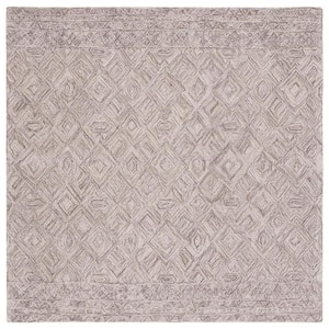 Textual Brown 6 ft. x 6 ft. Abstract Border Square Area Rug