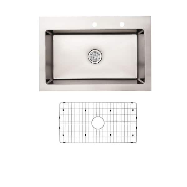 33 in. Drop-In/Undermount Single Bowl 18-Gauge Stainless Steel Kitchen Sink with Bottom Grid