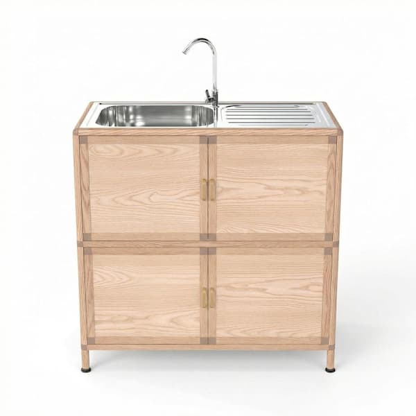 Freestanding Stainless Steel Utility Sink with Cabinet, 32.68"D x 16.93"W x 32.68"H, for Laundry & Outdoor Use
