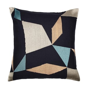 Stacy Garcia Graphite Geometric Embroidered Hand-Woven 24 in. x 24 in. Indoor Throw Pillow