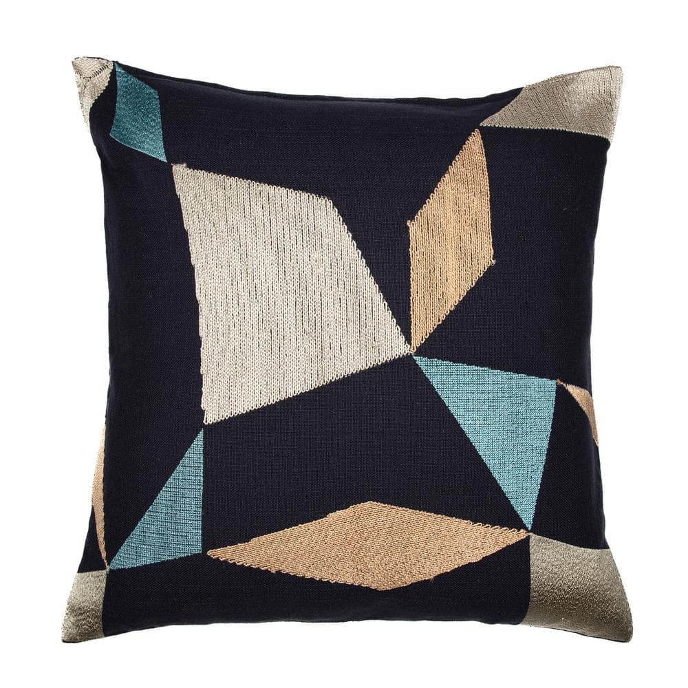 Stacy Garcia Graphite Geometric Embroidered Hand-Woven 24 in. x 24 in. Indo