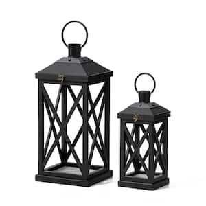 Black Farmhouse Wood/Metal Lanterns (Set of 2)