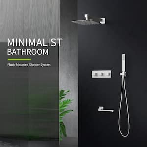 1-Spray Patterns with 2 GPM 12in. Square Rainfall Wall Mount Dual Shower Head and Handheld Shower Head in Brushed Nickel