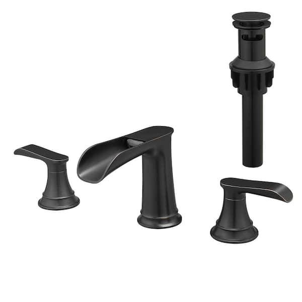 8 in. ORB Widespread Bathroom Sink Faucet with Double Levers, Pop-Up Drain and Hose