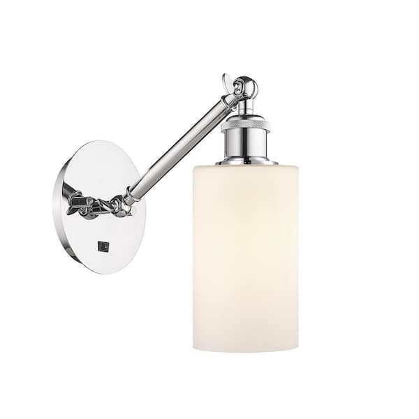 Clymer 1-Light Polished Chrome, Matte White Wall Sconce with White Glass Shade
