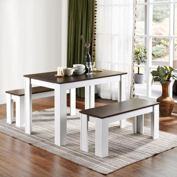 Homy Casa Gabina 3-Piece Retangular Walnut Manuefactured Wood Top Dininig Table Set (Seats 4)