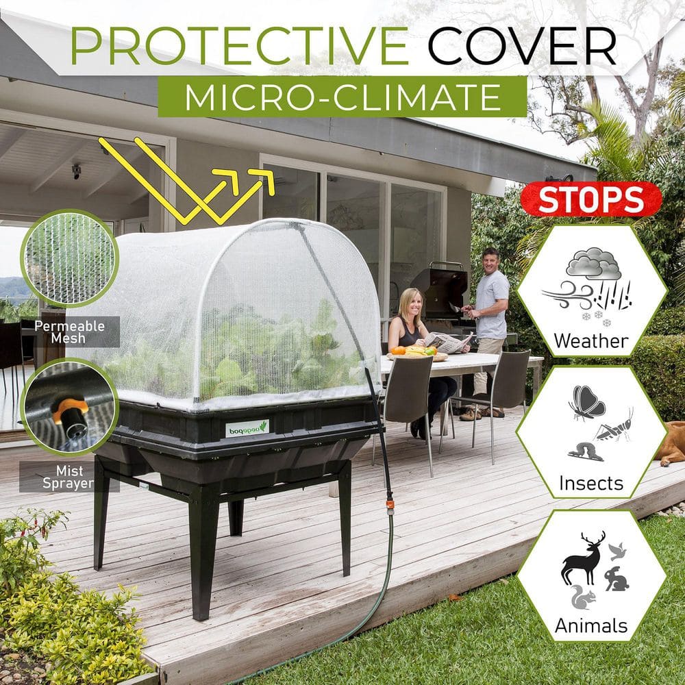 Large Black Self-Watering Raised Garden Bed with Protective Cover