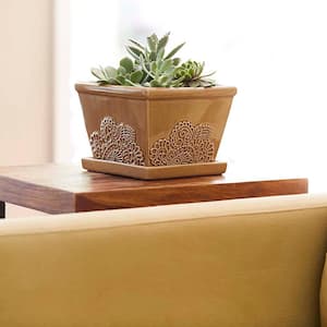 Provence Small 8 in. x 7 in. 4 Qt. Cork Brown Ceramic Indoor Pot (2-Pack)