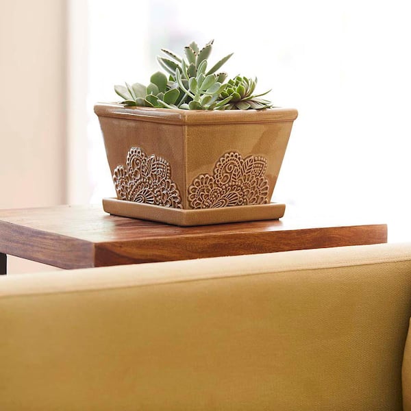 Provence Small 8 in. x 7 in. 4 Qt. Cork Brown Ceramic Indoor Pot (2-Pack)