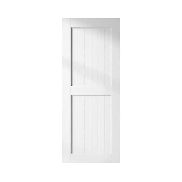 38 in. x 84 in. H-Frame White Solid Natural Pine Wood Panel Interior Sliding Barn Door Slab with Frame