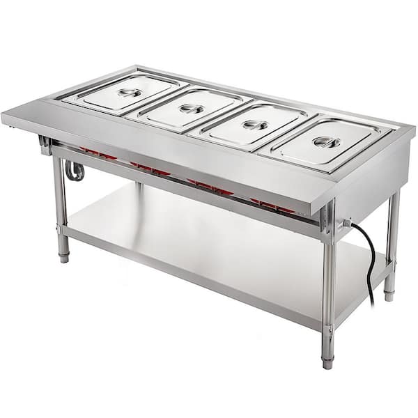 VEVOR Steam Table Food Warmer 4-Pot Commercial Electric Steam Table 21 qt. Electric Food Warmer with Cutting Board