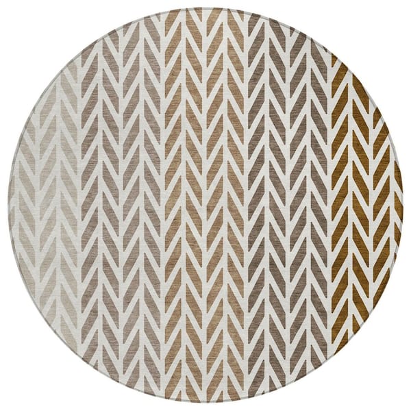 Chantille Machine Washable Indoor/Outdoor Abstract ACN3041 Ivory 8 ft. x 8 ft. Round Rug
