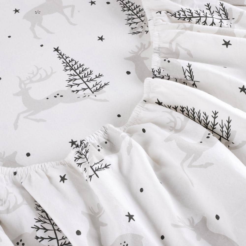 Twin White Cotton Flannel Animal Print Sheet Set