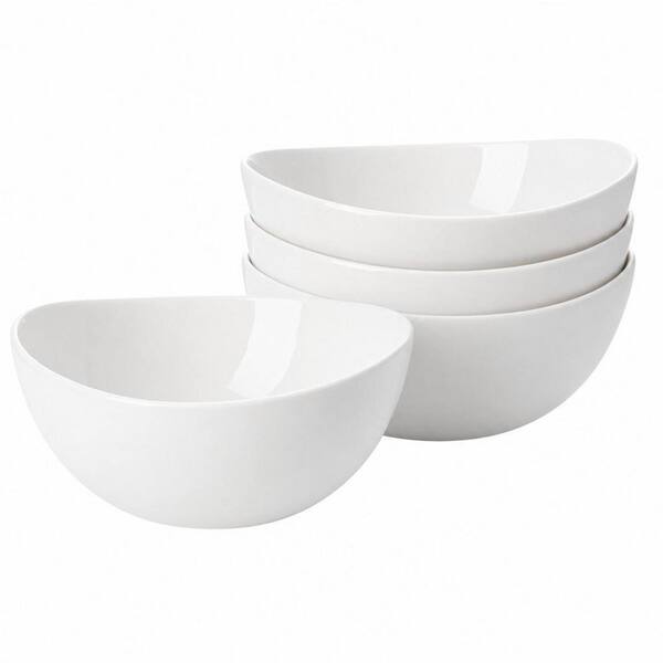 White 8 in. 42 fl. oz. Porcelain Serving Bowls for Salad, Soup, Pasta More - Microwave, Dishwasher Oven Safe, Set of 4