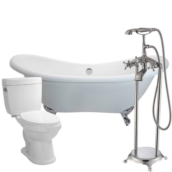 ANZZI Aegis 68.75 in. Acrylic Clawfoot Non-Whirlpool Bathtub in White with Tugela Faucet and Talos 1.6 GPF Toilet